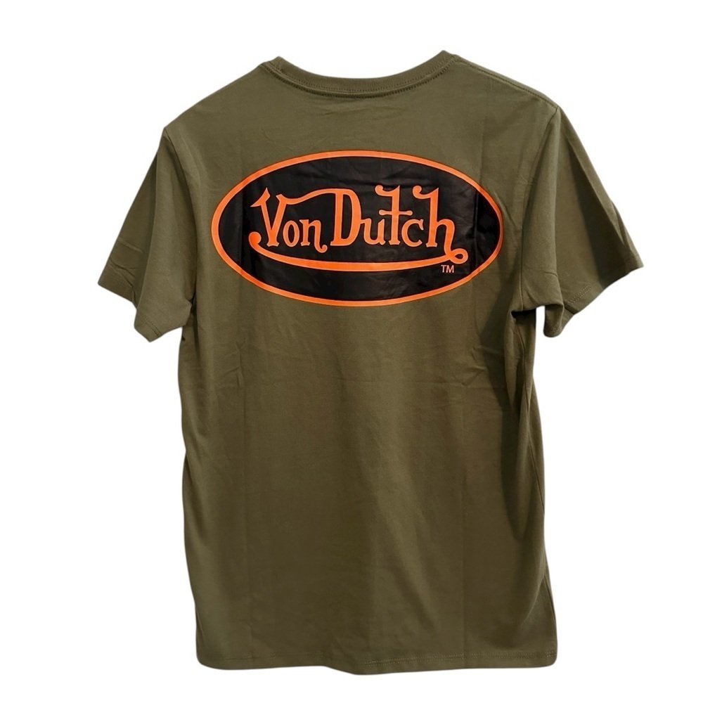 NEW Von Dutch Army OD Green Embroidered Logo Short-Sleeve Men's T-shirt - Picture 2 of 6
